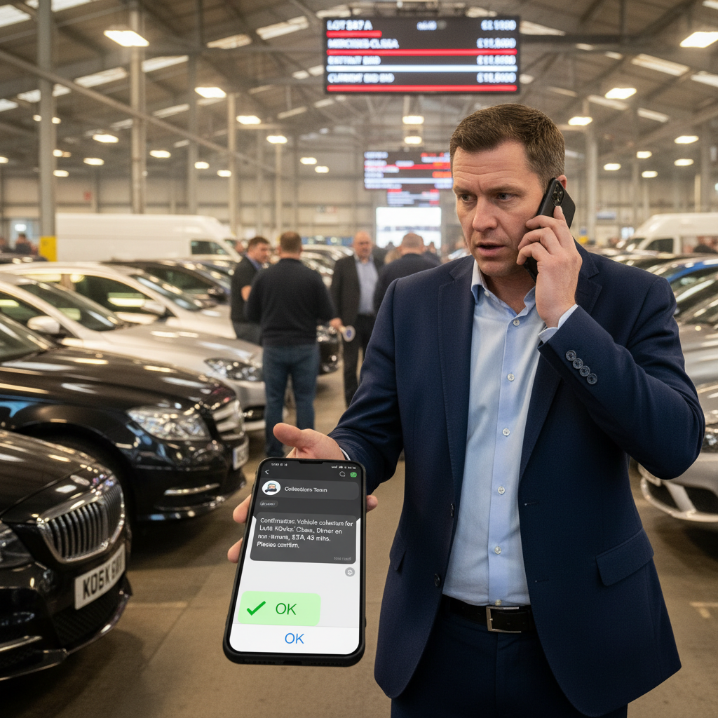Trade dealer booking a vehicle collection at auction via WhatsApp