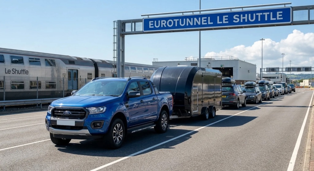 Towit transporter boarding the Eurotunnel Le Shuttle for a European delivery