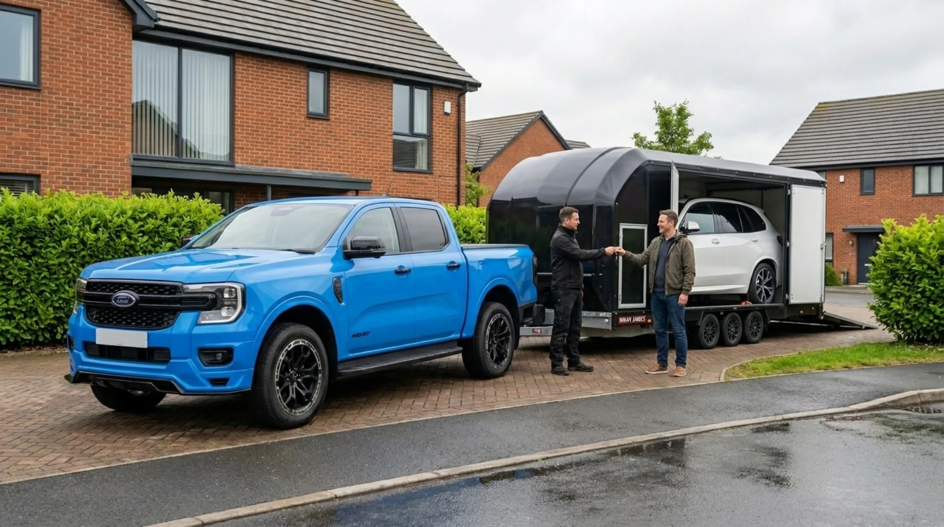 New car keys handed to the customer at home after enclosed delivery