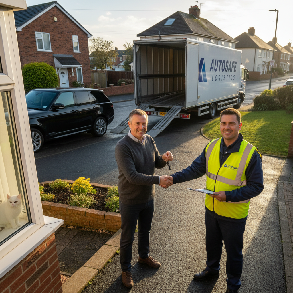Driver collecting keys from customer at driveway