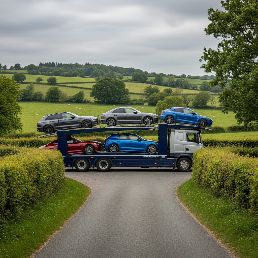 Car transporter truck loaded with vehicles on a UK motorway